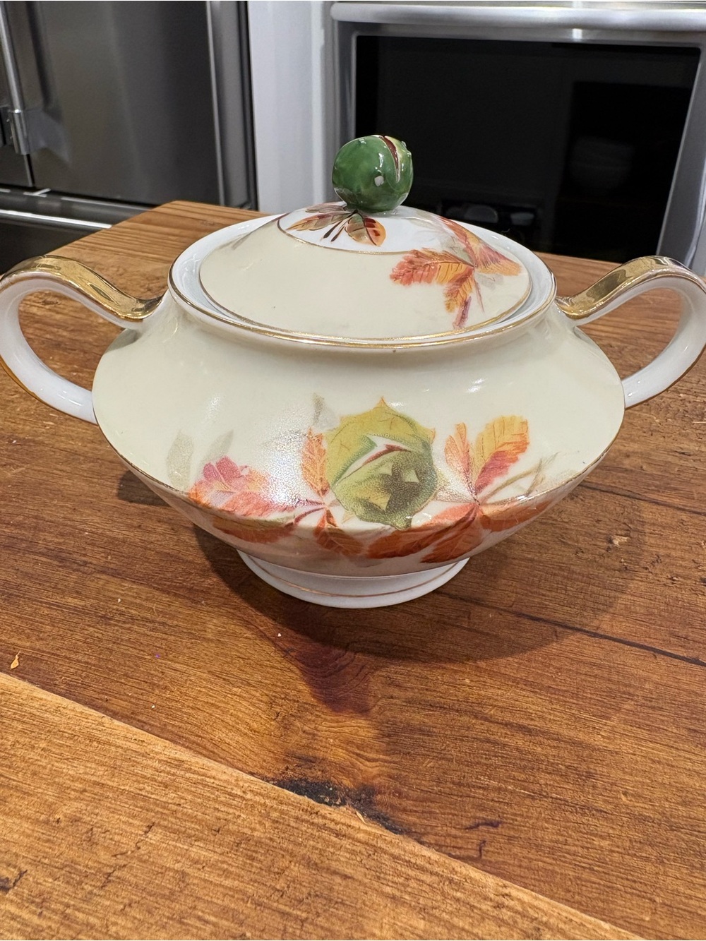 Celebrate Czechoslovakia Covered Sugar Bowl with Autumn Leaf Motif -1920-1940